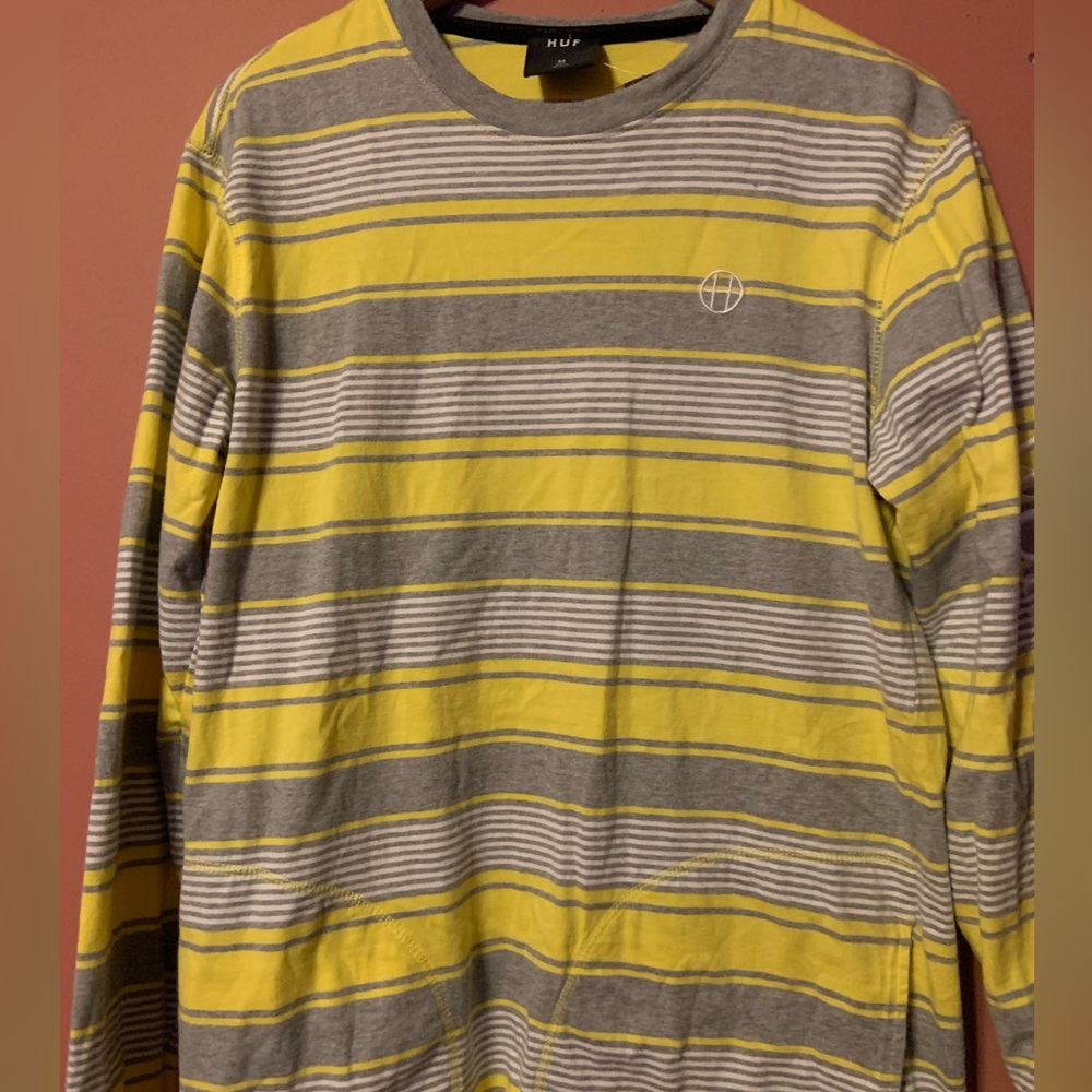 Huf Worldwide striped long sleeve lightweight shirt Embroidered pockets, Medium